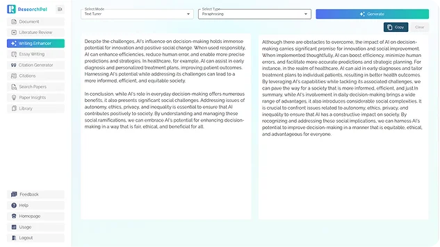 Paraphraser and Writing Enhancer Interface